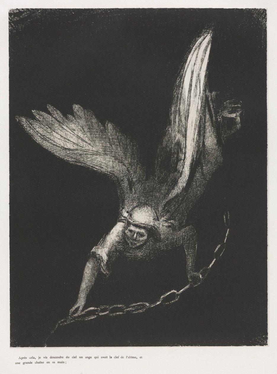Szent János Apokalipszise: És láttam a jobb kezében, aki ült..., 1899. alkotó: Odilon Redon