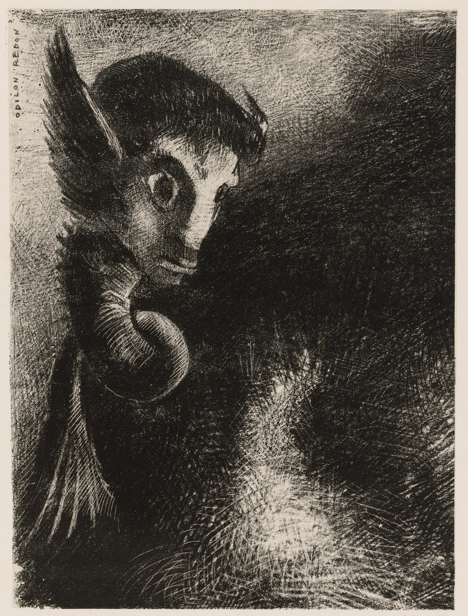 A Kiméra félelemmel nézett mindenre az éjszakából alkotó: Odilon Redon