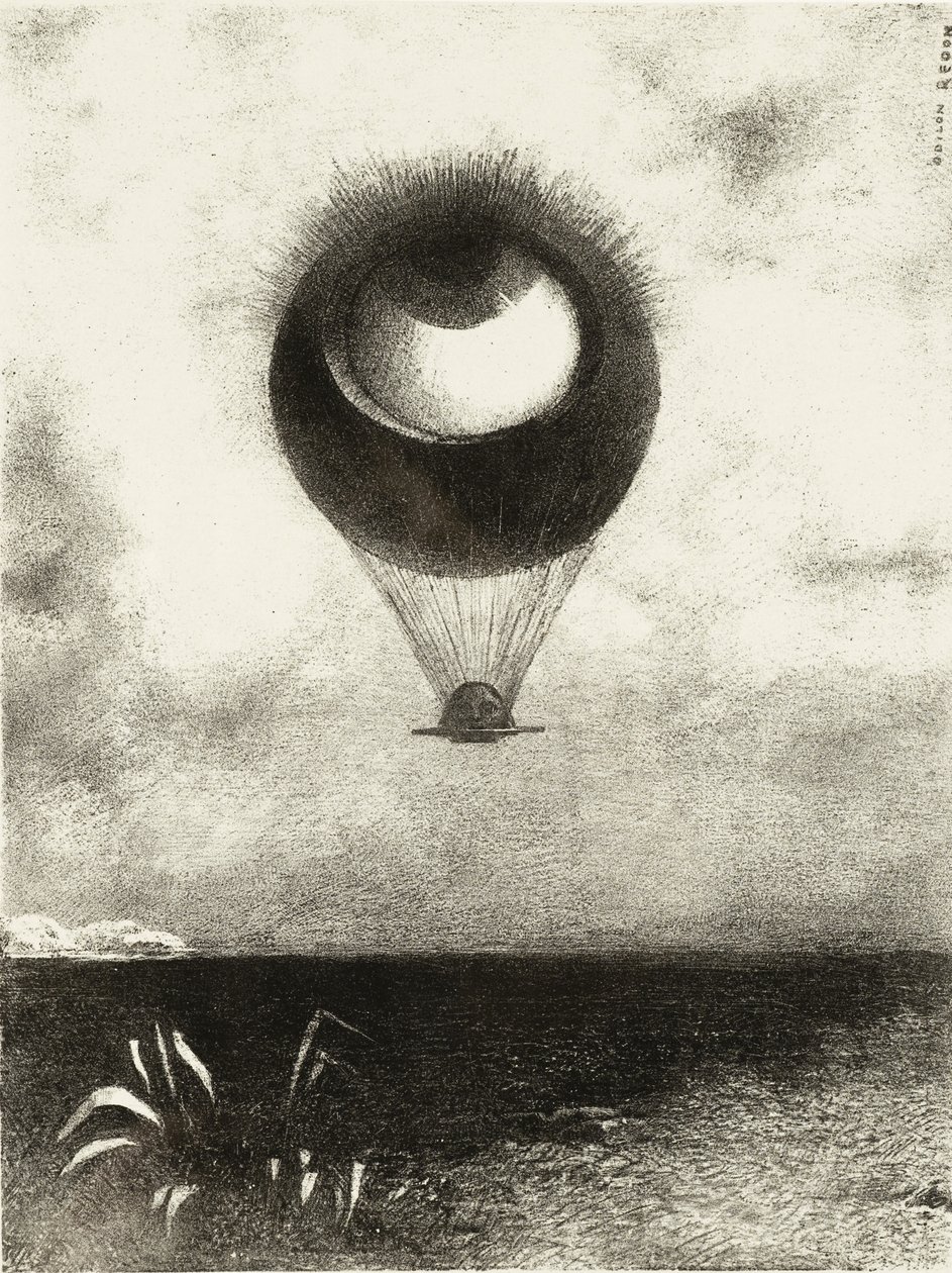 A Szem, mint egy furcsa léggömb, a Végtelen felé emelkedik. Sorozat: Edgar Poe-nak, 1882 alkotó: Odilon Redon