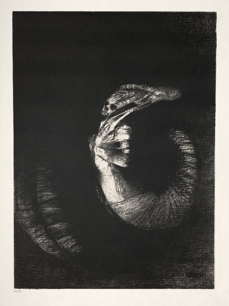 Szent Antal megkísértése Első sorozat: Rózsákkal koszorúzott koponya..., 1888. alkotó: Odilon Redon