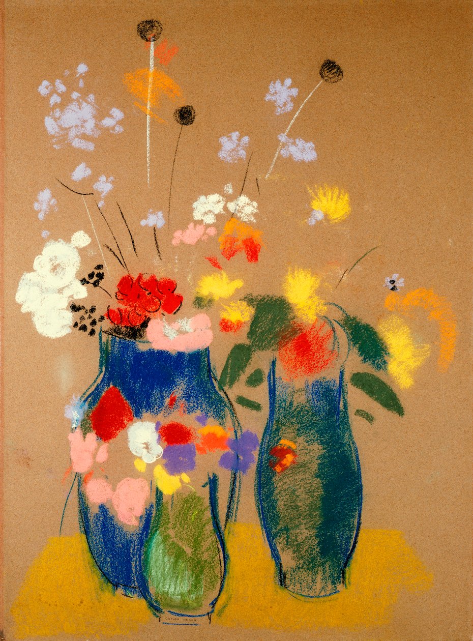 Három váza virággal, 1908-1910 körül (pasztell, papír) alkotó: Odilon Redon