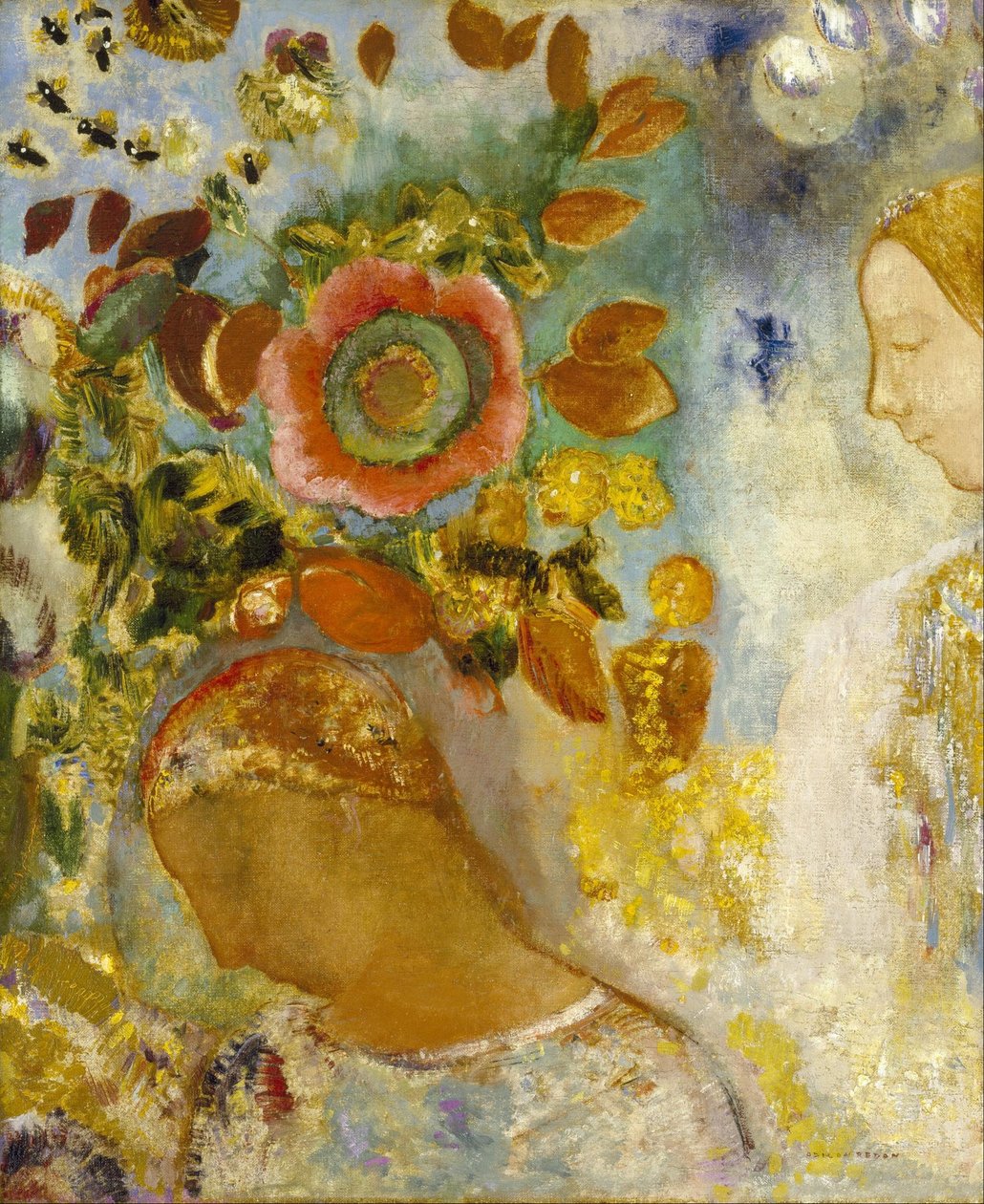 Két fiatal lány virágok között alkotó: Odilon Redon