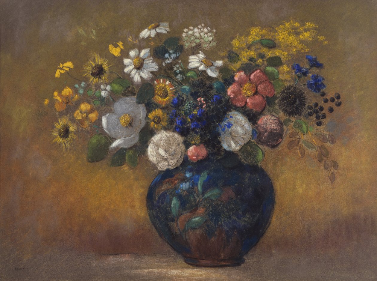 Vadvirágok vázában, 1910 körül (pasztell a táblán) alkotó: Odilon Redon
