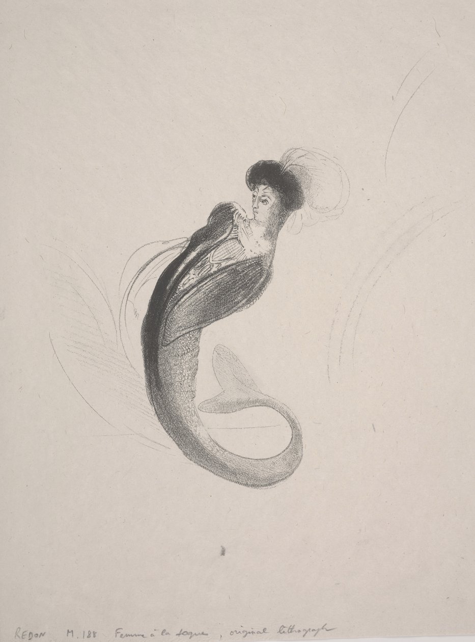 Toquet és sellőfarkot viselő nő alkotó: Odilon Redon