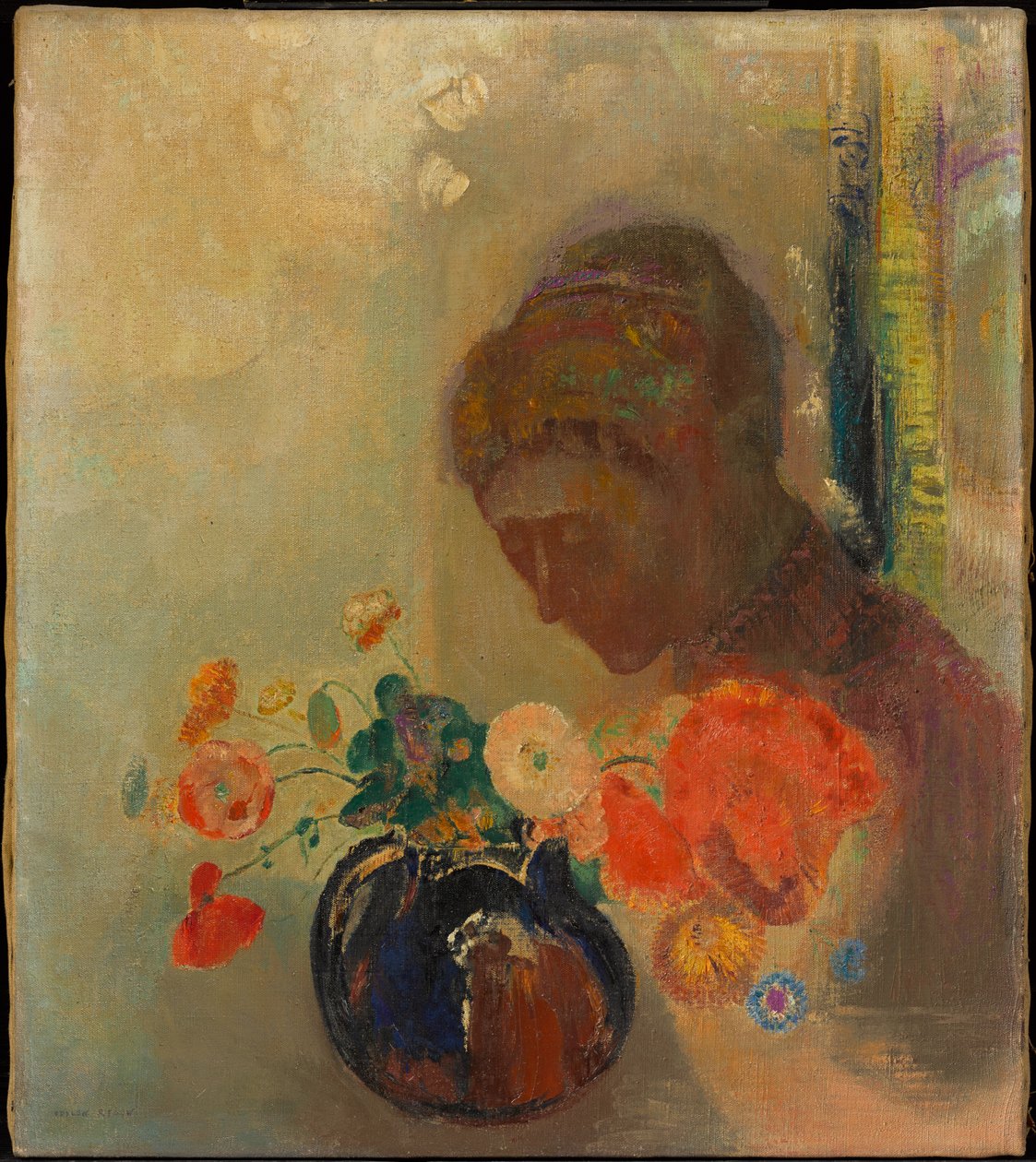 Nő virágvázával alkotó: Odilon Redon