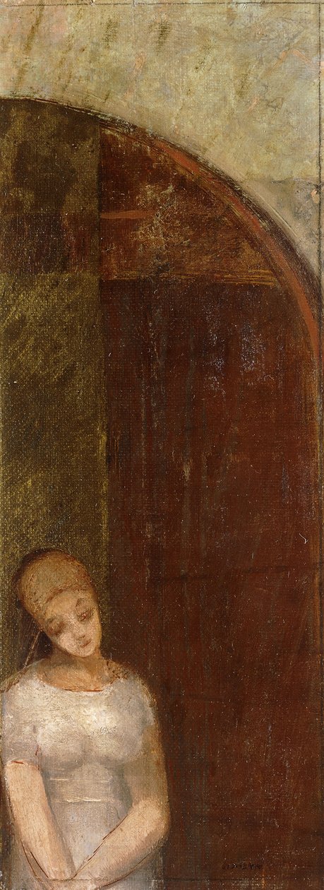 fiatal nő, boltív alatt; Fiatal nő egy boltív alatt, 1886 körül alkotó: Odilon Redon