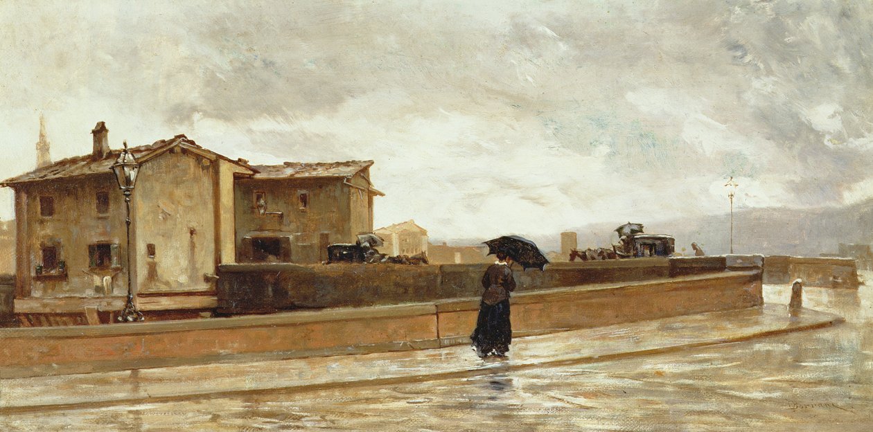 Nő sétál a hídon, 1881 alkotó: Odoardo Borrani