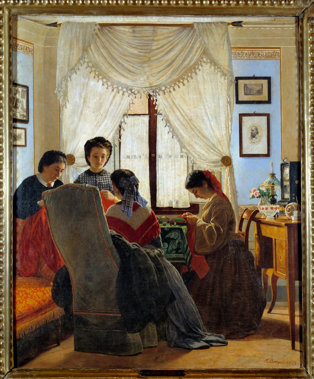 Risorgimento: "" Piros inget varró nők"" Odoardo Borrani (1834-1905) festménye 1863 Magángyűjtemény alkotó: Odoardo Borrani