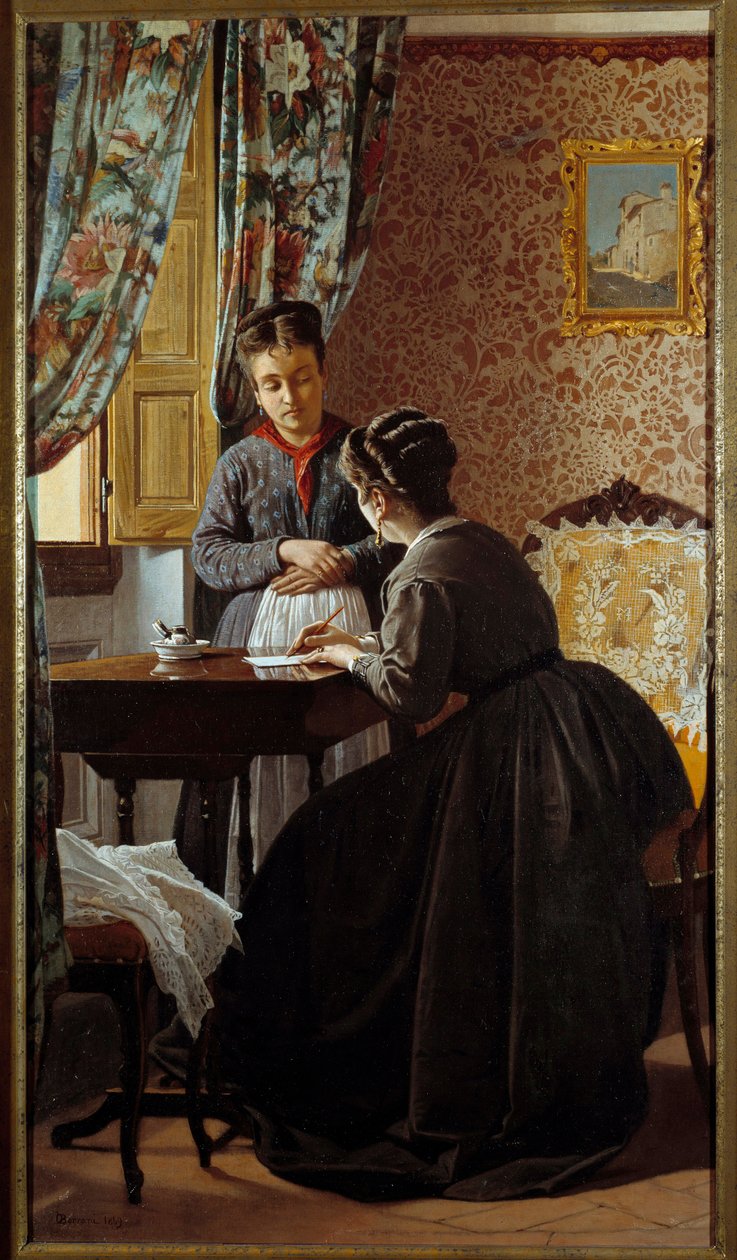 Az analfabéta vagy a nő levelet ír szobalányának Odoardo Borrani festménye (1834-1905) 1869 Magángyűjtemény alkotó: Odoardo Borrani