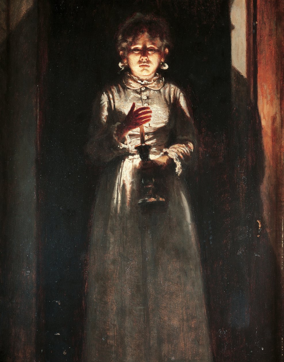 Nő gyertyával, Odoardo Borrani (1833-1905), Olaj, fa, 38,5x25,5 cm alkotó: Odoardo Borrani