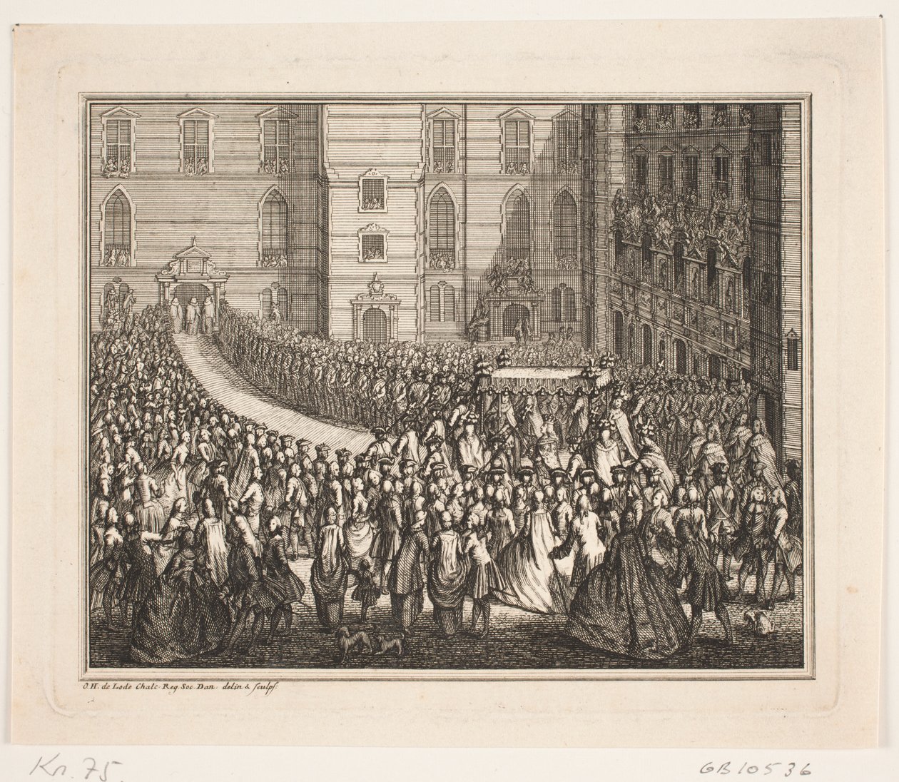 V. Frigyes király körmenetben a felkenési szertartáson a Frederiksborg-palotatemplomban. Illusztráció IV. Frederik kenetének aktusához alkotó: Odvardt Helmoldt de Lode