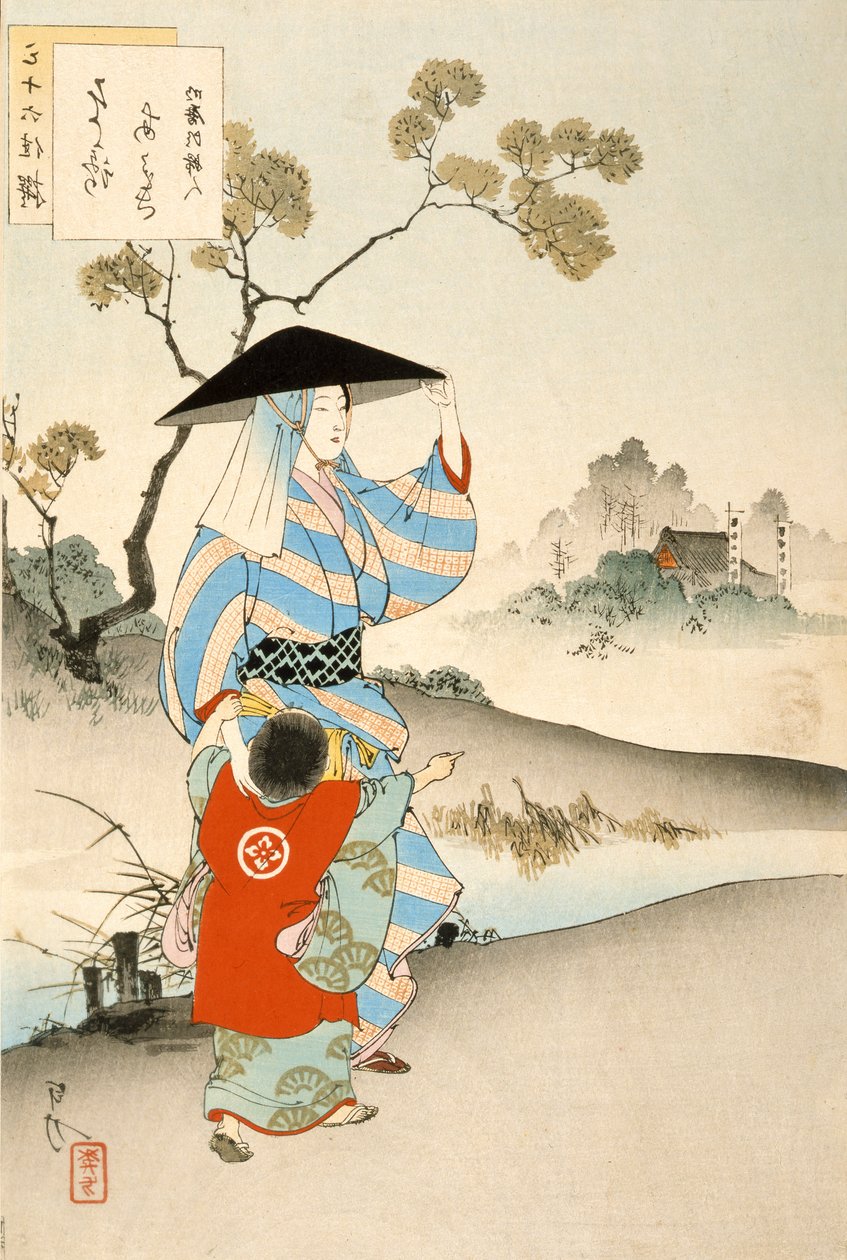 Nő és gyermek (színes fatömb nyomat) alkotó: Ogata Gekko