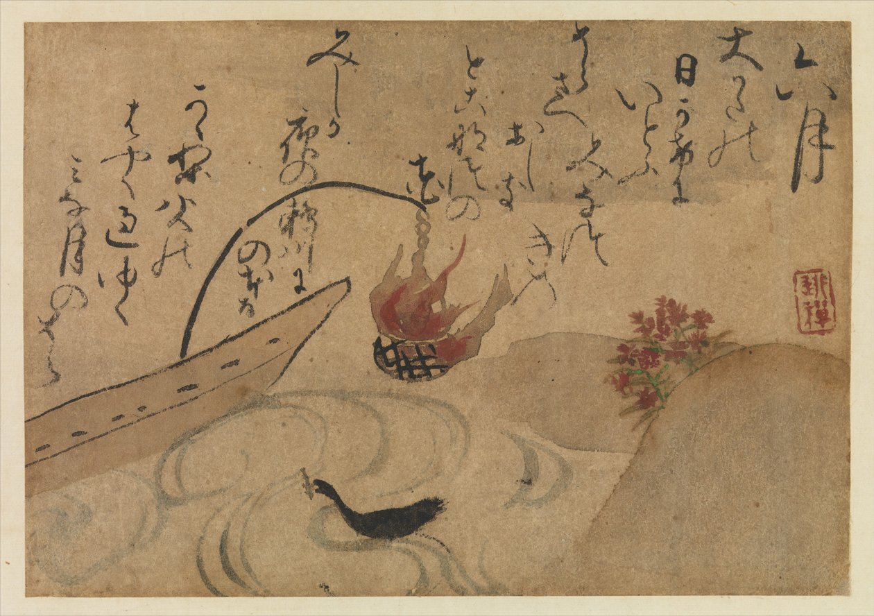 Hatodik hónap a Fujiwara no Teikas madarairól és a tizenkét hónap virágairól, 1743. alkotó: Ogata Kenzan