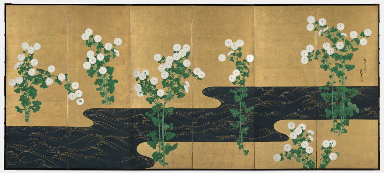 Krizantém patak mellett, 1700-as évek vége – 1800-as évek eleje. alkotó: Ogata Korin