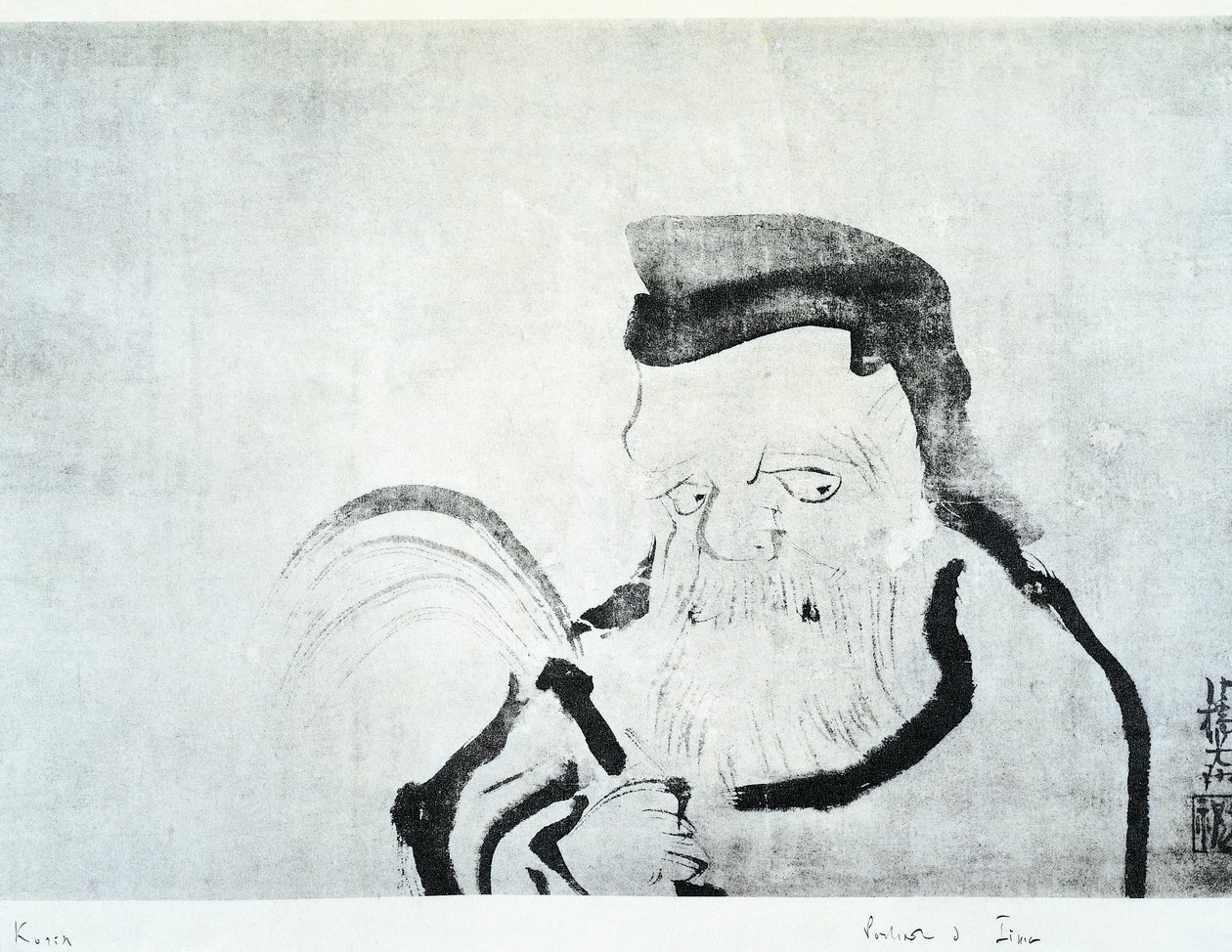 Öreg ember portréja, Ogata Korin (1658-1716) rajza, tus selyemre, japán civilizáció, Edo-korszak alkotó: Ogata Korin