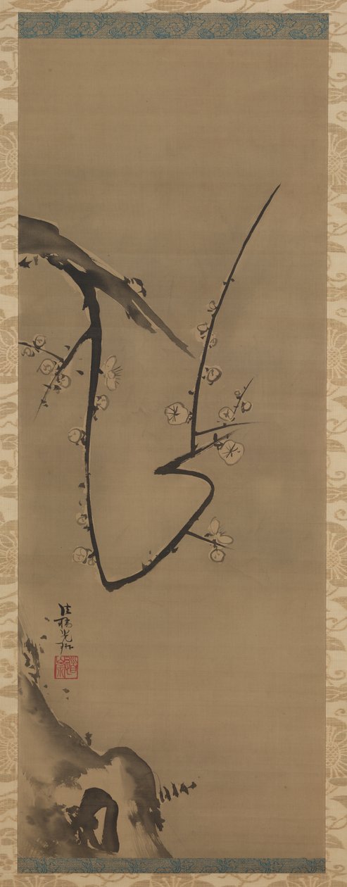 Prunus, függő tekercs, 1700 körül (tinta, selyem) alkotó: Ogata Korin