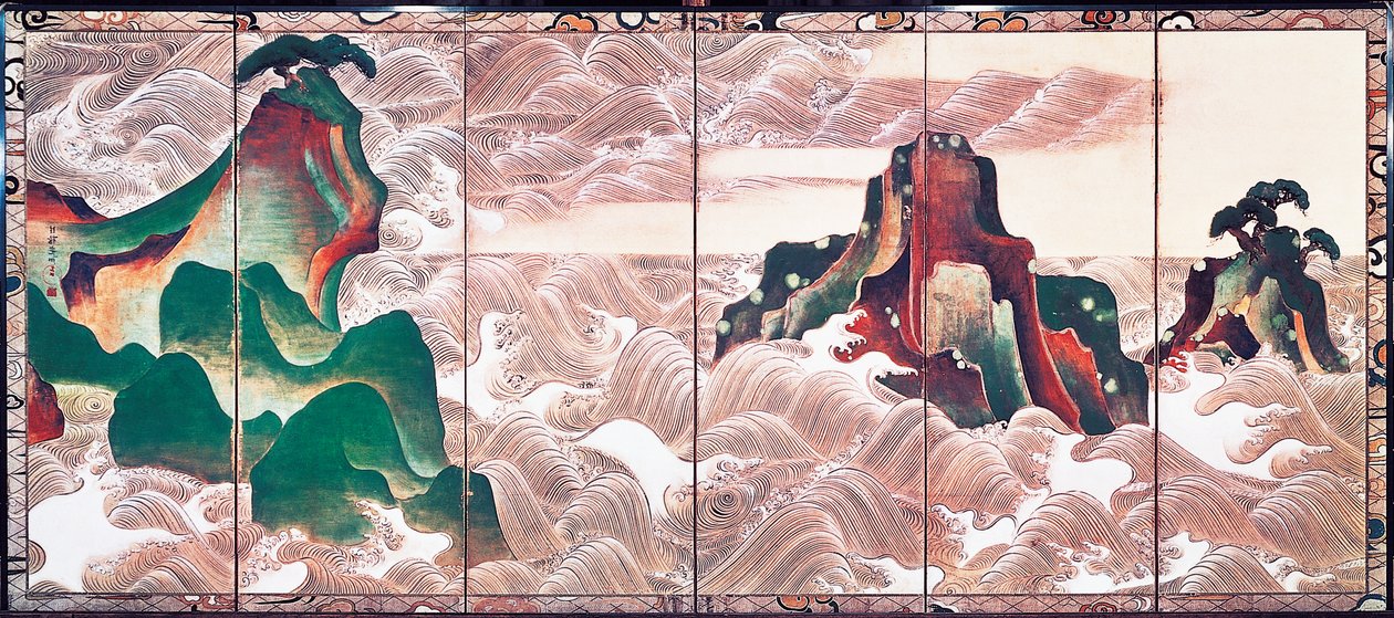 Hullámok Matsushimában, képernyő hat panellel, Korin Ogata (1658-1716) alkotó: Ogata Korin
