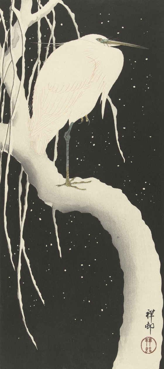 Kócsag a hóban, 1925-1936 alkotó: Ohara Koson