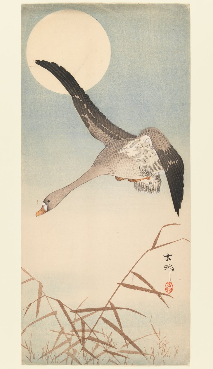 Libarepülés holdfényben, 1910 körül (fatömbnyomat) alkotó: Ohara Koson