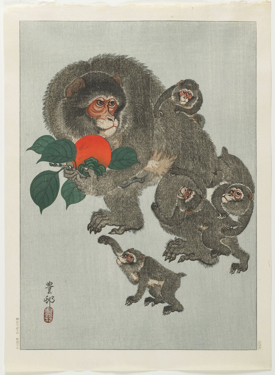 Majmok és datolyaszilva, 1930-as évek alkotó: Ohara Koson