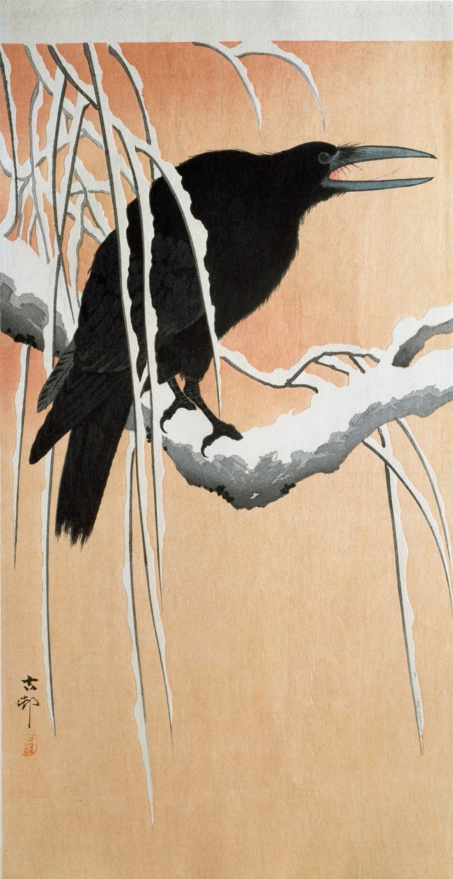 Holló a havas ágon Ohara Koson (1877-1945) xilográfia és japán lenyomata 1910 Magángyűjtemény DR alkotó: Ohara Koson