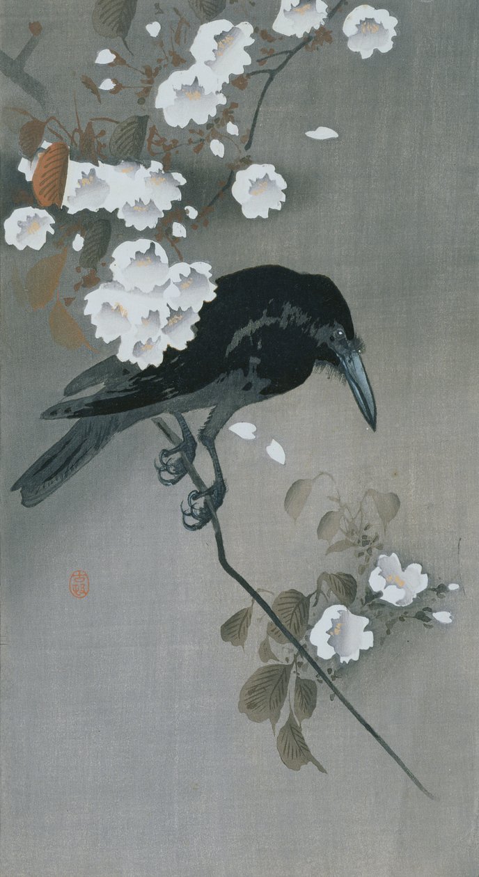 Varjú egy cseresznyevirág ágban alkotó: Ohara Koson
