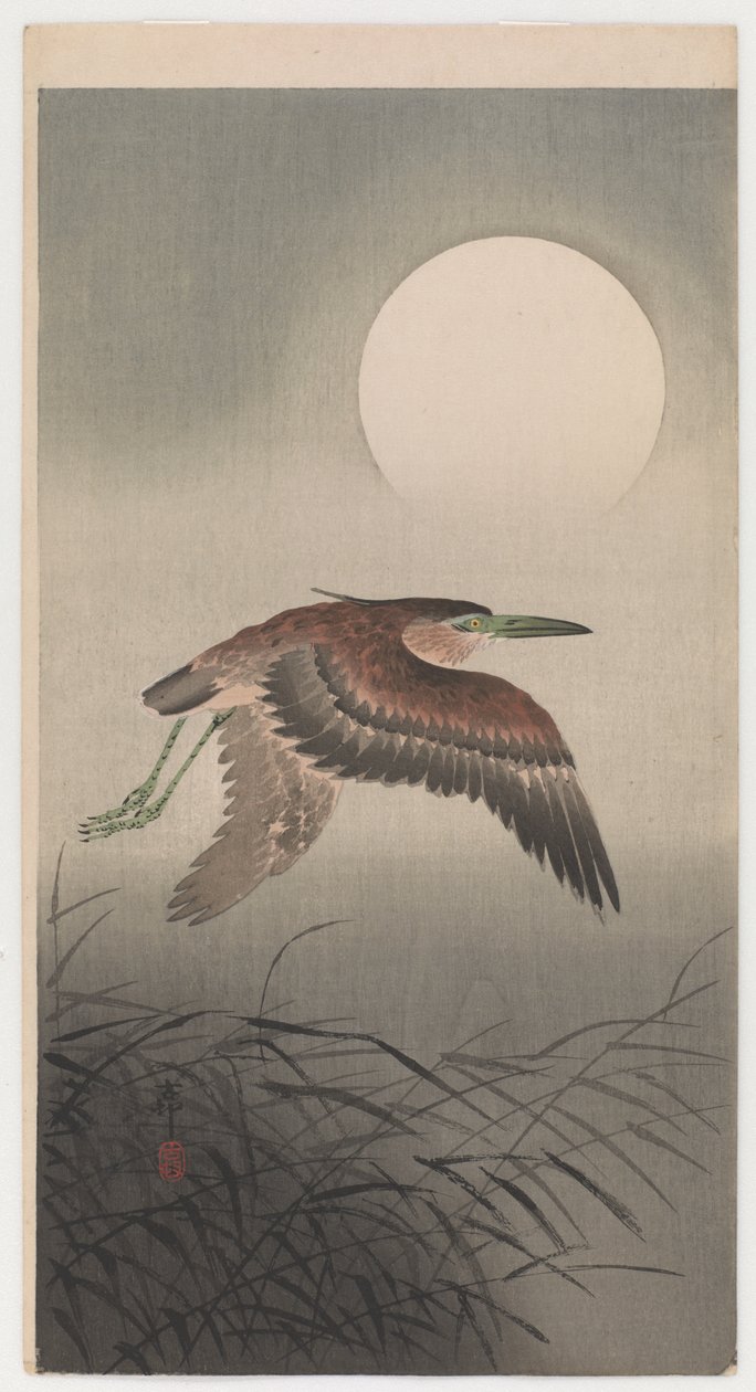Repülő gém és telihold (színes fatömbnyomat) alkotó: Ohara Koson