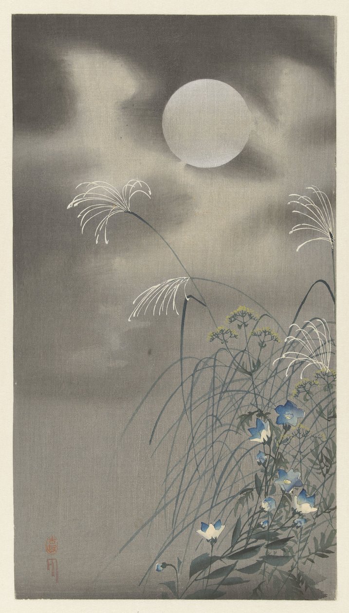 Füvek és virágok teliholdkor alkotó: Ohara Koson