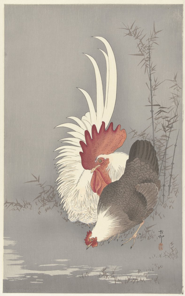 kakas és csirke alkotó: Ohara Koson