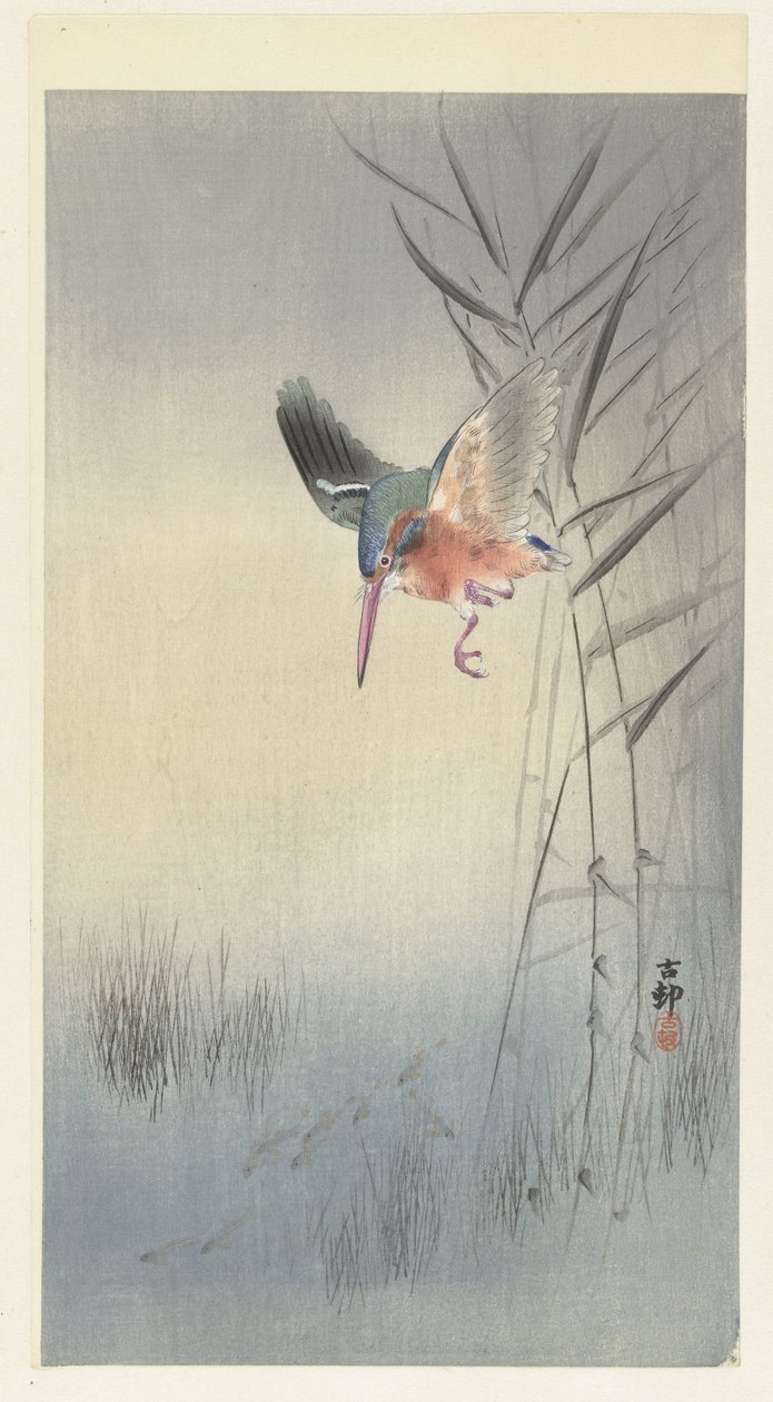 Jégmadár halra vadászik alkotó: Ohara Koson