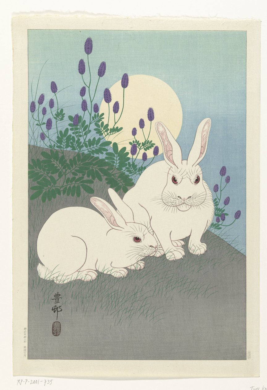 Nyulak teliholdkor alkotó: Ohara Koson