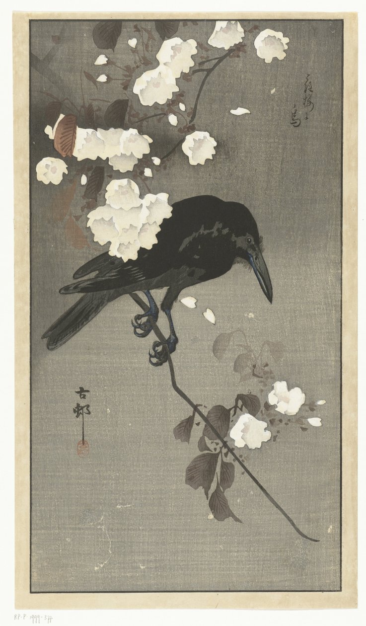 Varjú cseresznyevirággal Hana sakura no tori (cím a tárgyon) alkotó: Ohara Koson