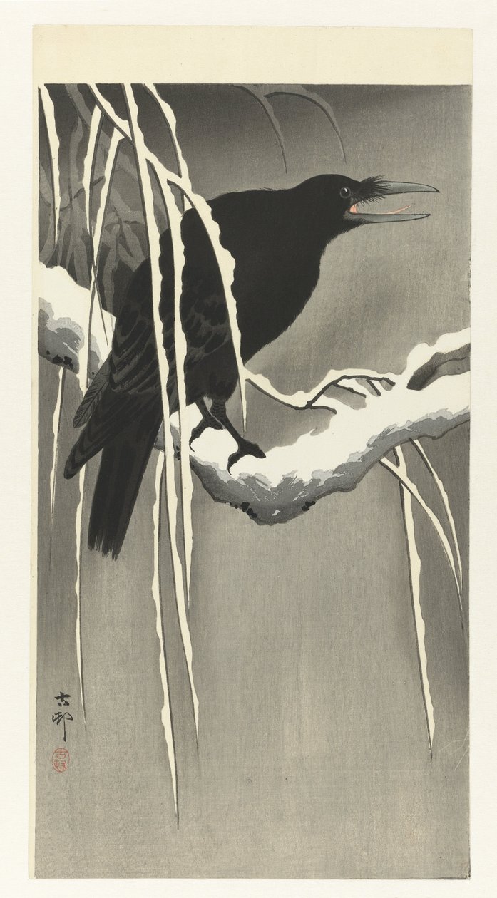 Varjú a havas ágon alkotó: Ohara Koson