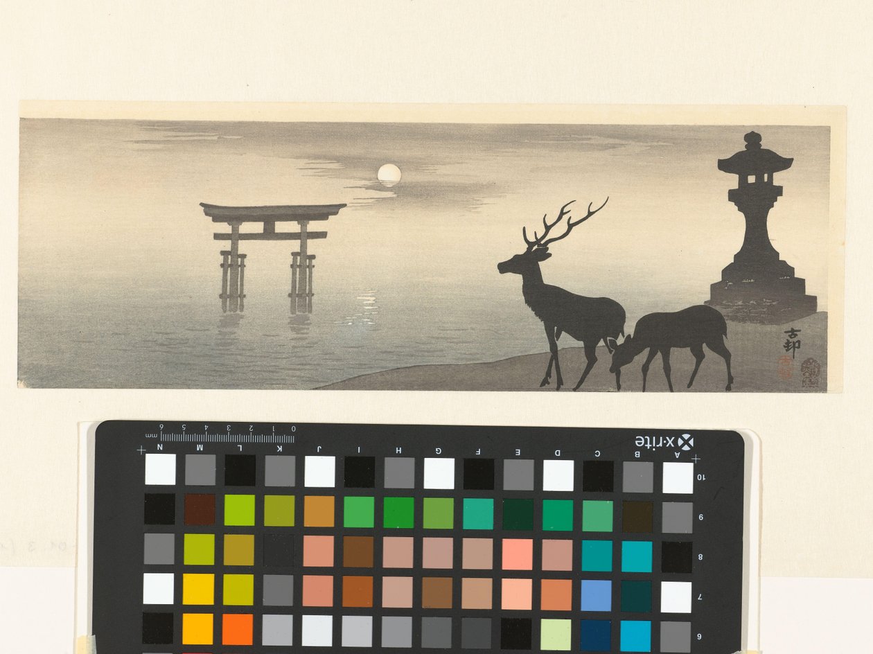 Táj torii és szarvas alkotó: Ohara Koson
