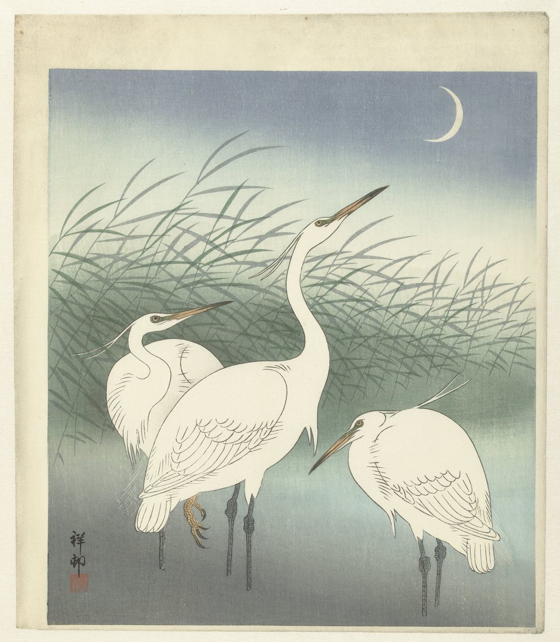 Gémek sekély vízben alkotó: Ohara Koson