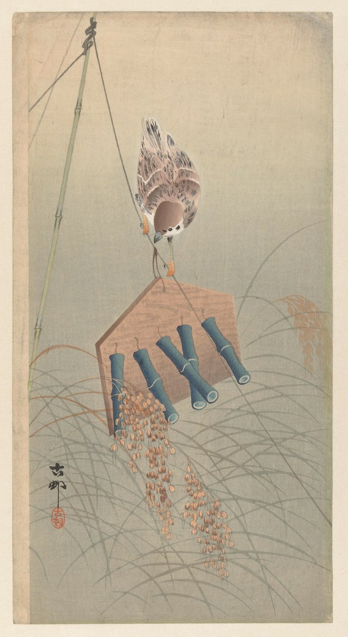 Gyűrűs veréb madárijesztőn alkotó: Ohara Koson