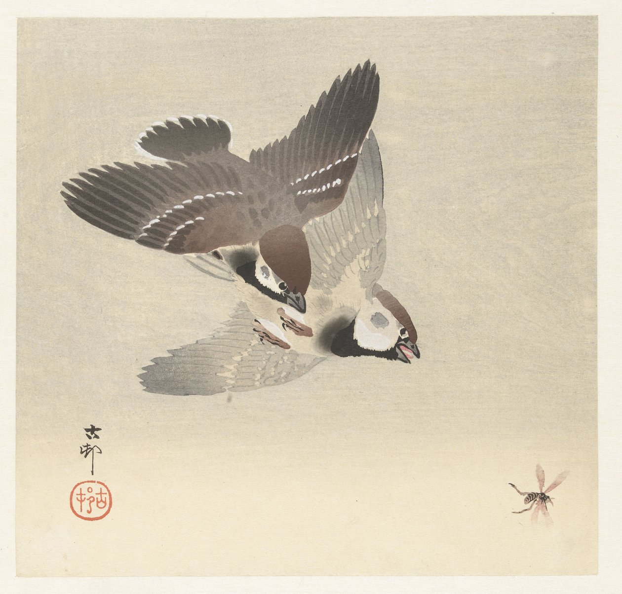 Gyűrűs verebek és rovarok alkotó: Ohara Koson