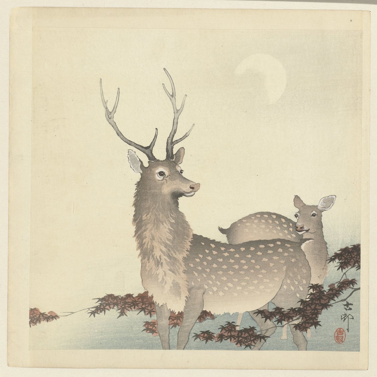 Két szarvas alkotó: Ohara Koson