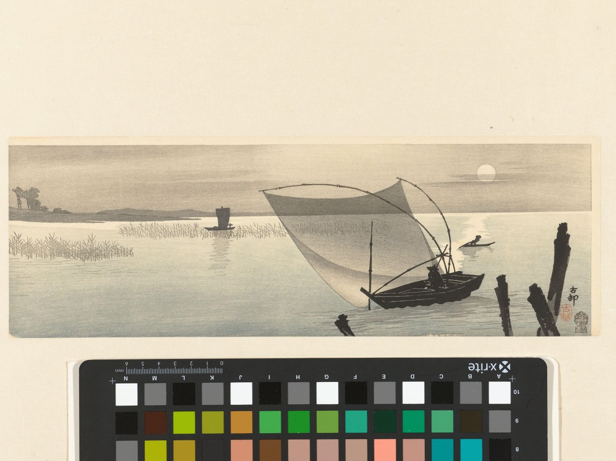 Halászhajók teliholdkor alkotó: Ohara Koson