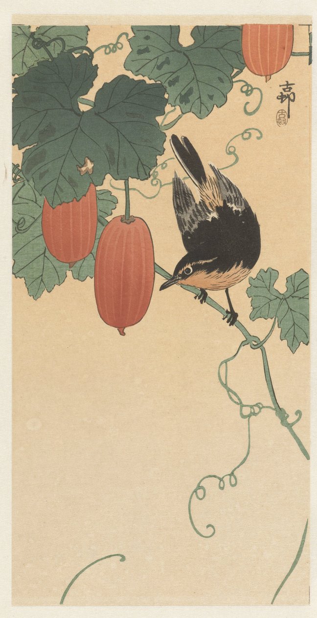 Madár és datolyaszilva alkotó: Ohara Koson