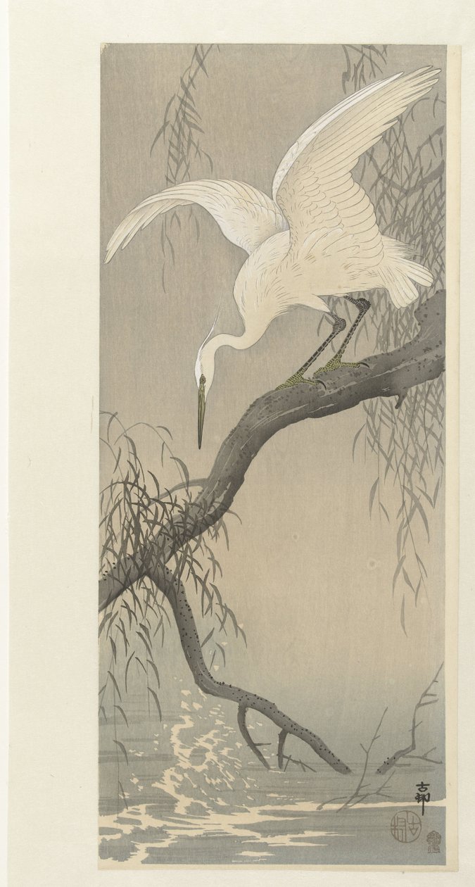 Fehér gém a fa ágán alkotó: Ohara Koson