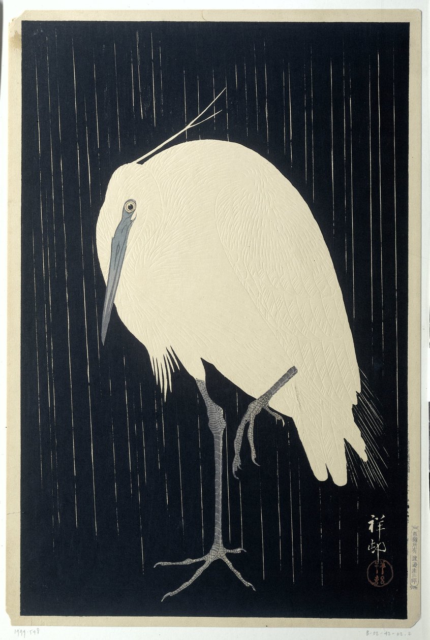 Kócsag az esőben alkotó: Ohara Koson