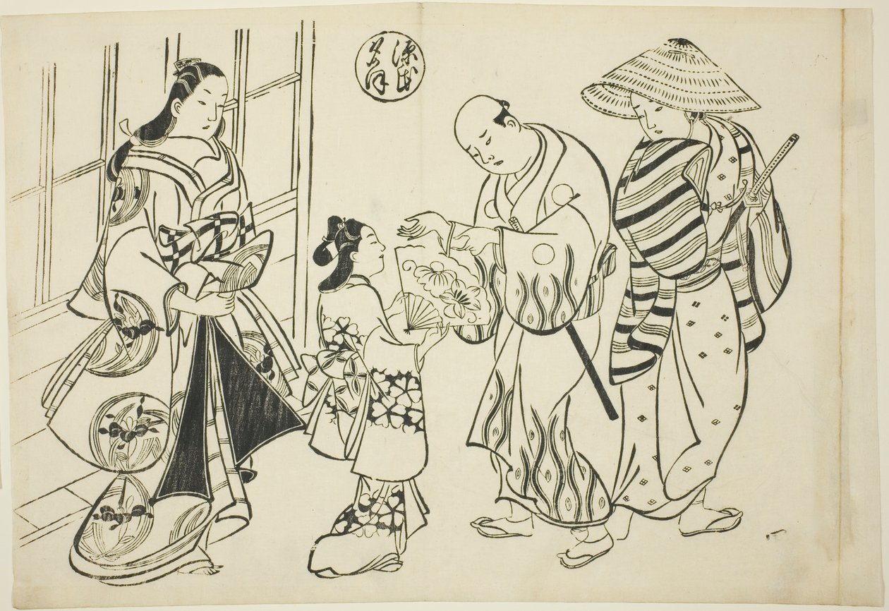 A Yugao fejezet a "The Tale of Genji"-ből (Genji Yugao), Genji paródiák sorozatából alkotó: Okumura Masanobu