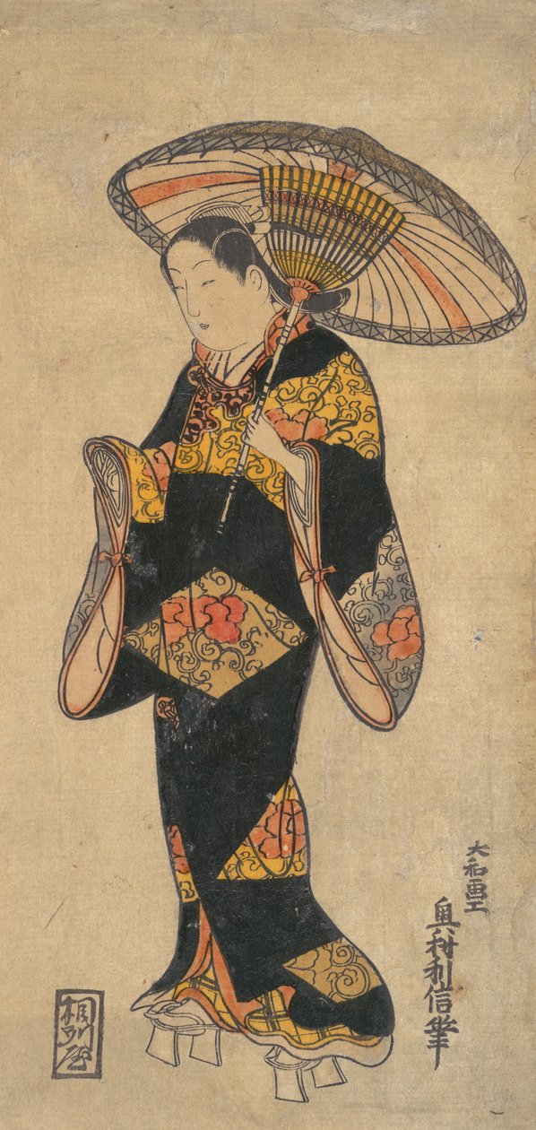 Sanjo Kantaro színész az udvarhölgy szerepében, kb. 1728., kb. 1728. alkotó: Okumura Toshinobu