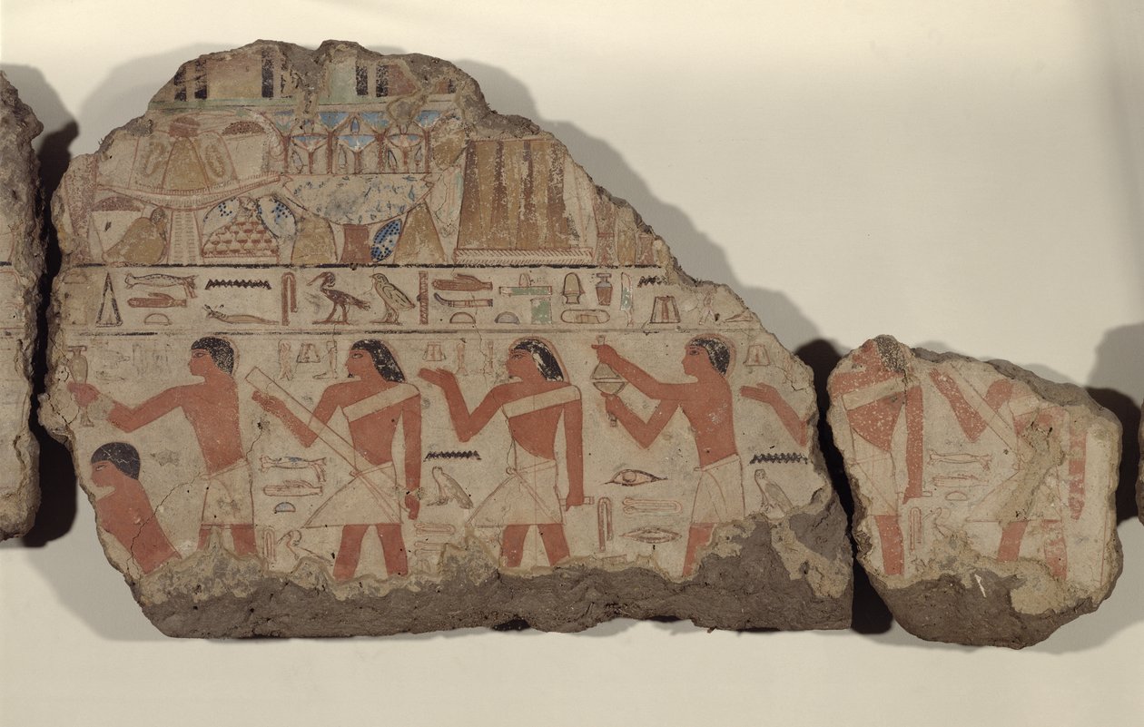 Metjetji festményei, kultikus papok részlete (festett mészkő) alkotó: Old Kingdom Egyptian