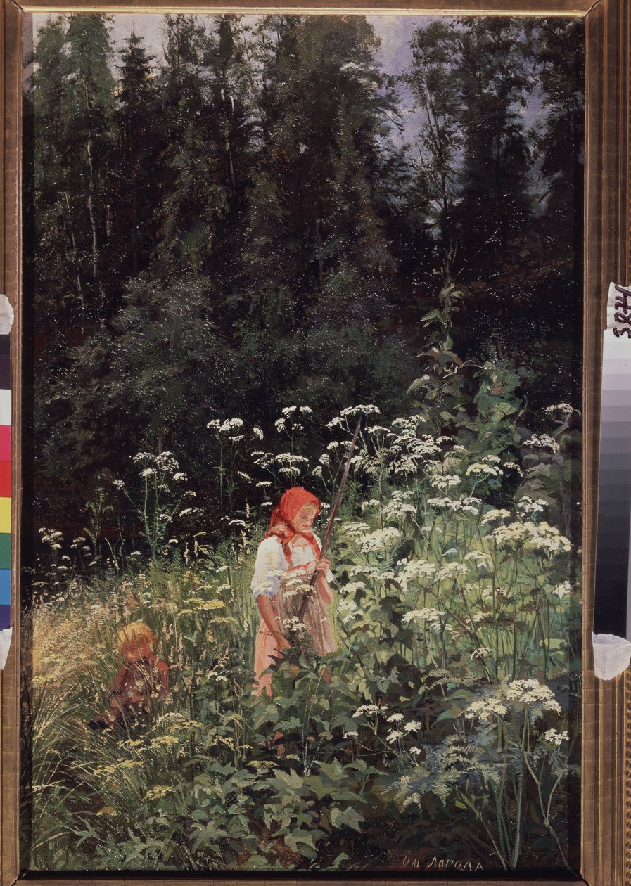 Lány egy fűcsomó előtt (Girl at a Tuft of Grass). Olga Antonovna Lagoda Shishkina (1850-1881) festménye, olaj, vászon alkotó: Olga Antonova Lagoda Shishkina