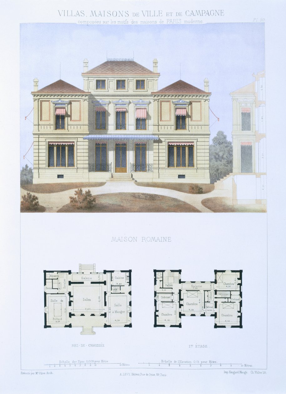Római ház, a "Városi és vidéki házak a párizsi modern házak alapján", 1864 körül alkotó: Olive