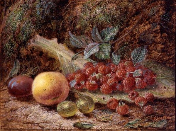 Csendélet gyümölccsel a káposztalevélen alkotó: Oliver Clare