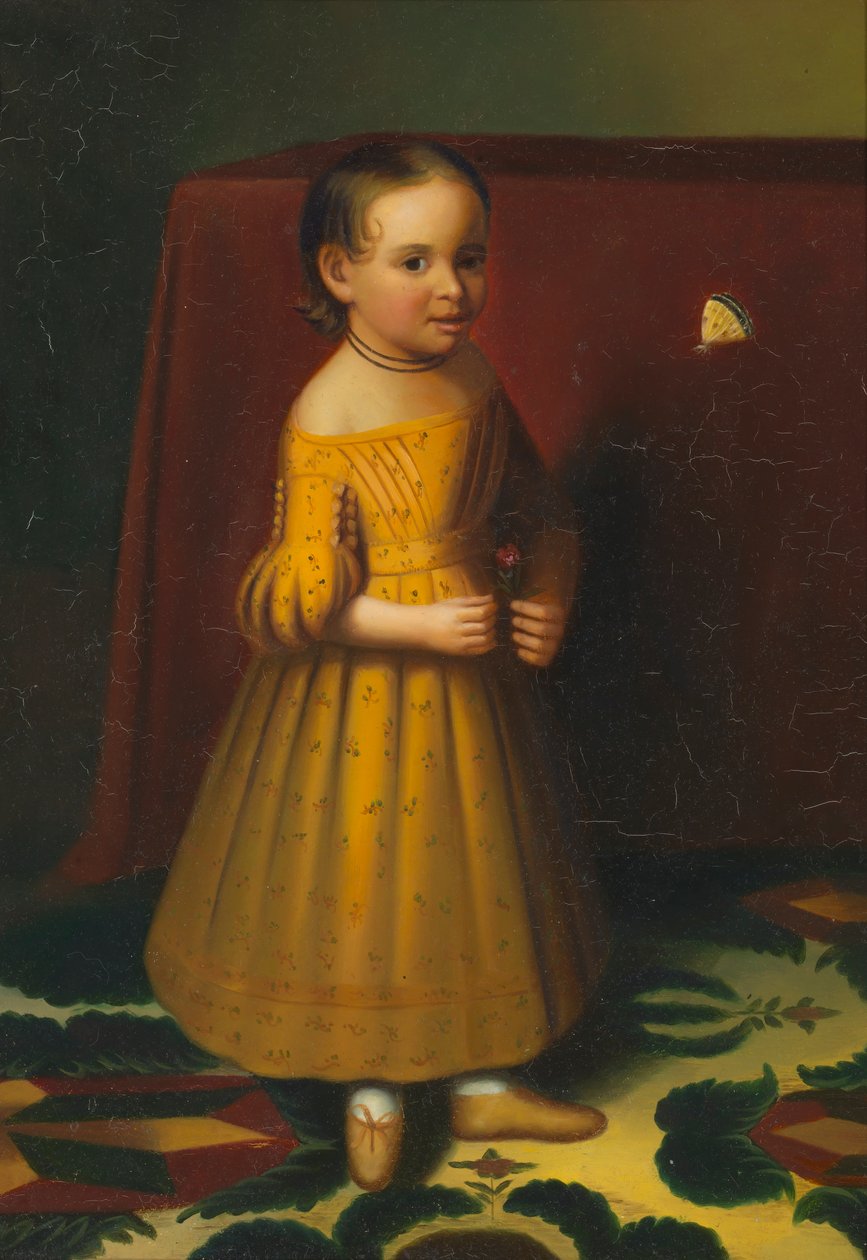 Egy fiatal lány portréja rózsával és pillangóval, kb. 1838. alkotó: Oliver Tarbell Eddy