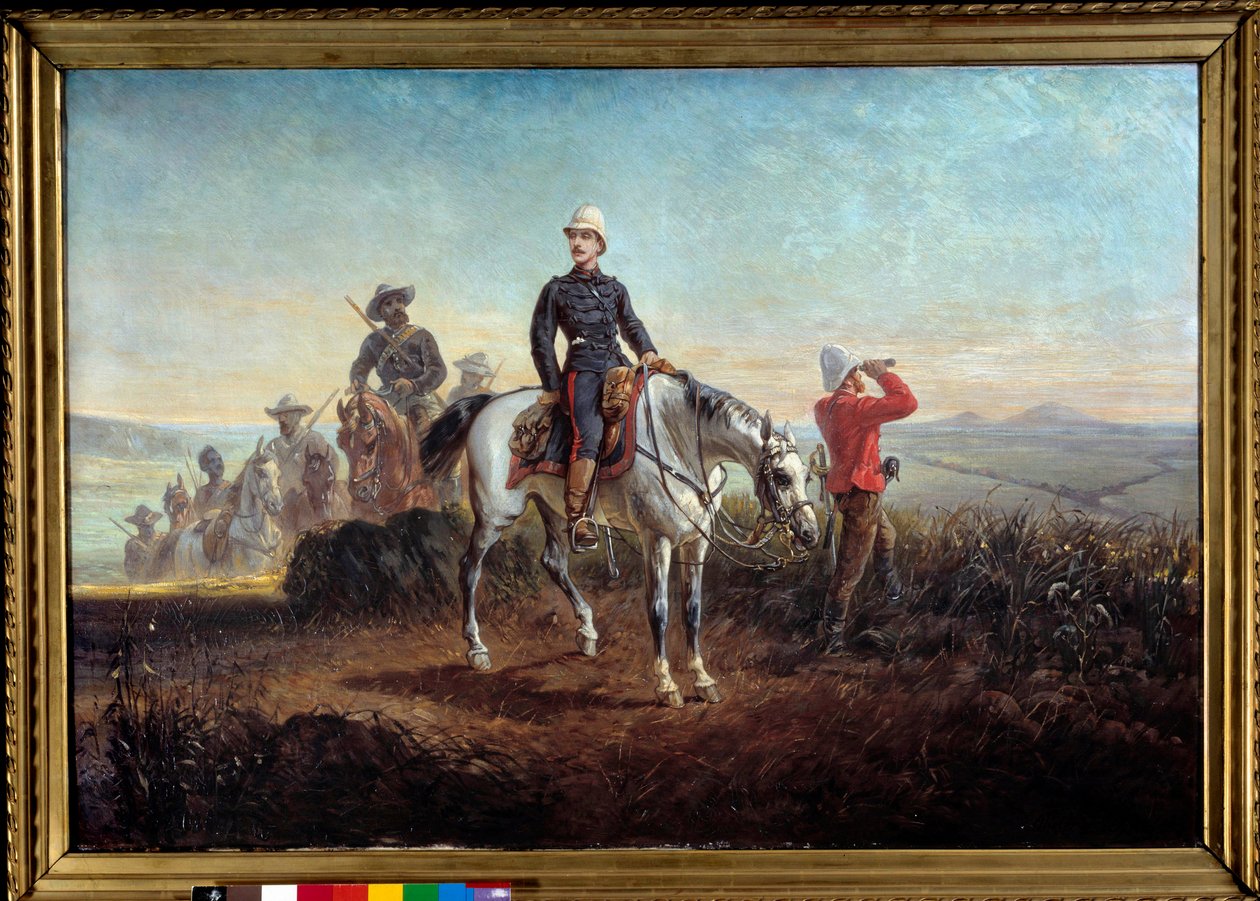 Gyarmati hadjárat Dél-Afrikában: „” Bonaparte Eugene Louis Napoleon császári herceg (1856-1879) Zouloulandban”” Olivier Pichat (1825-1912) festménye, 87 x 128 cm. 19. század. Compiegne musee du chateau – Gyarmati hadjárat Dél-Afrikában: „” I. herceg alkotó: Olivier Pichat